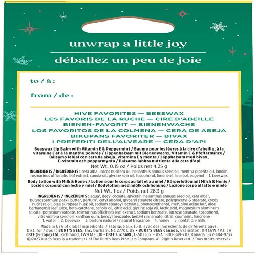 Burts Bees Hive Favorites Gift Set, Vanilla Bean Lip Balm And Milk And Honey Body Lotion, Natural Origin Skin Care And Lip Care, 0.15 Oz./1 Oz.