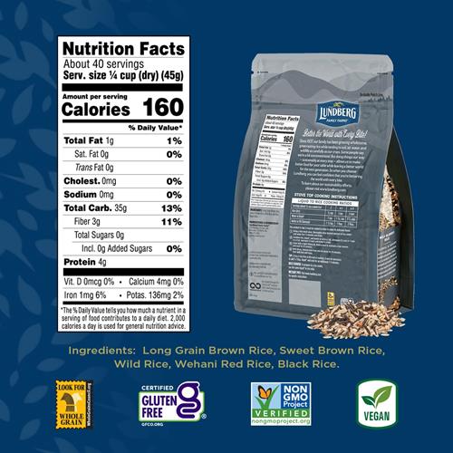 Lundberg Wild Blend Rice – Long-Grain Brown, Sweet Brown, Red & Black Rice, Certified Gluten-Free Whole Grains, 16 Oz