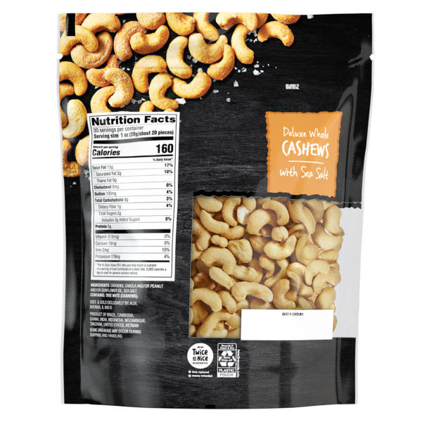 Southern Grove Deluxe Whole  Cashews with Sea Salt, 30 oz