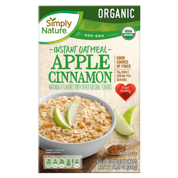 Simply Nature Organic Apple Cinnamon Instant Oatmeal Packets, 8 count