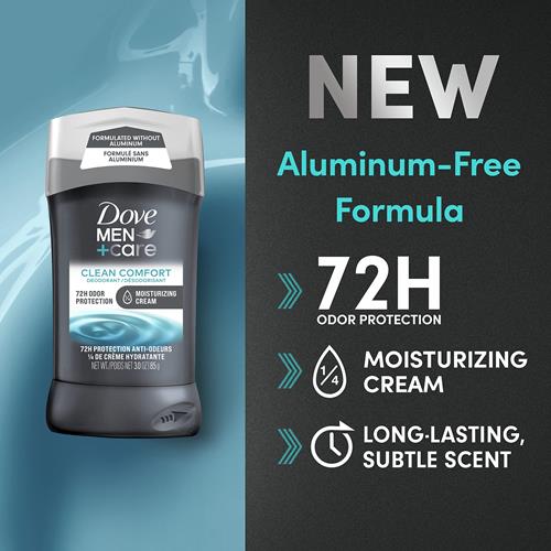 Dove Men+Care Deodorant Stick For Men Clean Comfort Aluminum Free 72-Hour Odor Protection Mens Deodorant With 1/4 Moisturizing Cream 3 Oz