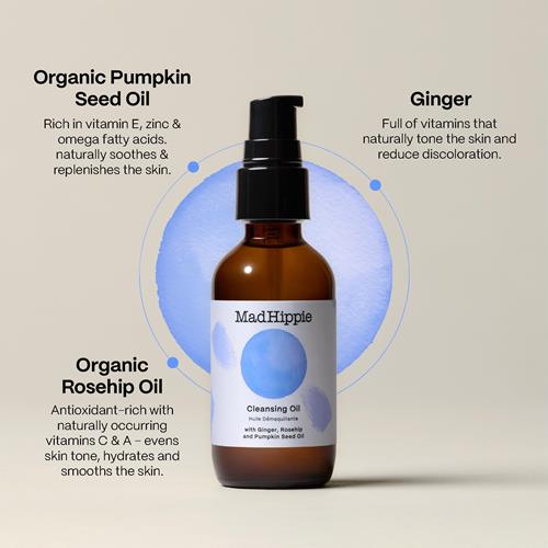 Mad Hippie Cleansing Oil For Face - Deep Cleansing Facial Cleanser & Makeup Remover For Dry, Sensitive, Acne-Prone Skin With Vitamin C-Rich Rosehip Oil, 2 Fl Oz