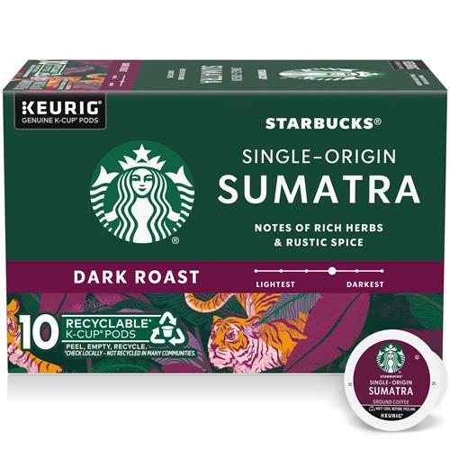 Starbucks K-Cup Coffee Pods, Dark Roast Coffee, Sumatra, 100% Arabica, 1 Box (10 Pods)