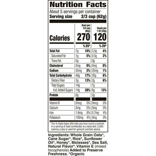 Cascadian Farm Organic Granola, Oats And Honey Cereal, Resealable Pouch, 11 Oz