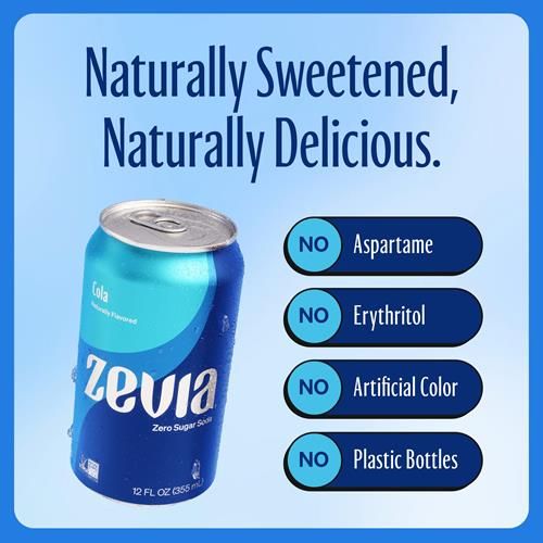 Zevia Zero Sugar Soda, Cola, 12 Ounce Cans (Pack Of 12)