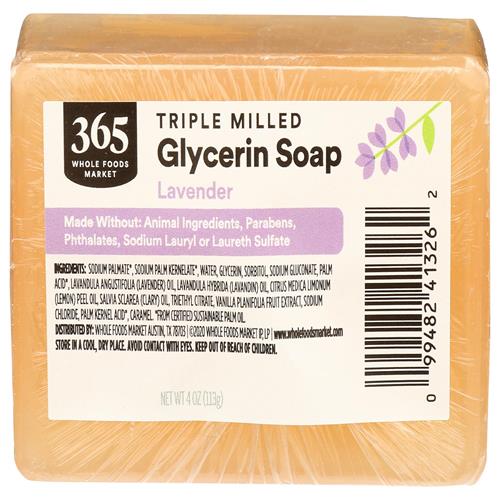 Whole Foods Market, Translucent Lavender Soap Bar, Triple Milled Glycerin Soap, 4 Ounce