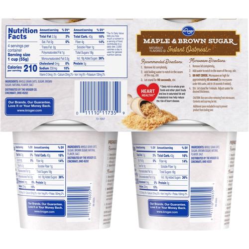 Kroger Maple & Brown Sugar Instant Oatmeal Cups 4 ct