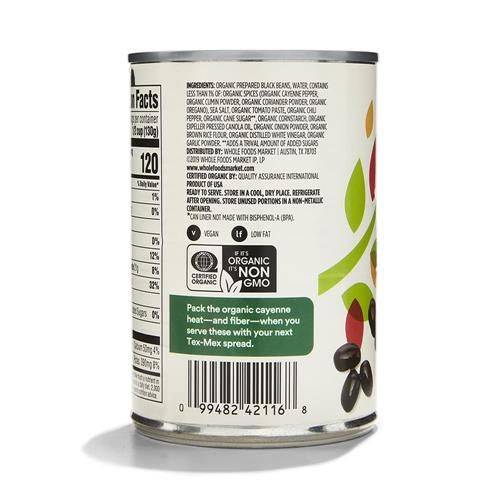 Whole Foods Market, Organic Spicy Black Beans, 15 Oz