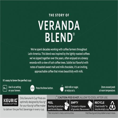 Starbucks K-Cup Coffee Pods, Starbucks Blonde Roast Coffee, Veranda Blend, 100% Arabica, 1 Box (10 Pods)