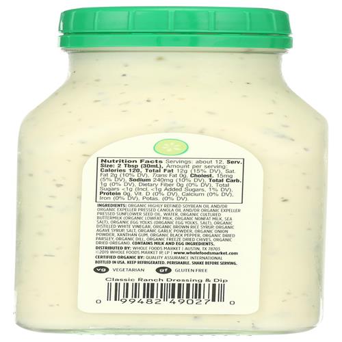 Whole Foods Market, Organic Classic Ranch Dressing, 12 Fl Oz