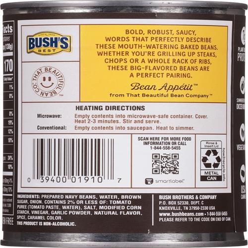 Bushs Canned Bourbon And Brown Sugar Grillin Beans, Plant-Based Protein, Good Source Of Fiber, Vegetarian, Fat Free, Gluten Free, 22 Oz