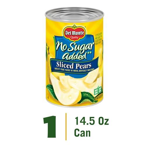 Del Monte Canned Bartlett Sliced Pears In Water, Artificially Sweetened, No Sugar Added, 14.5-Ounce