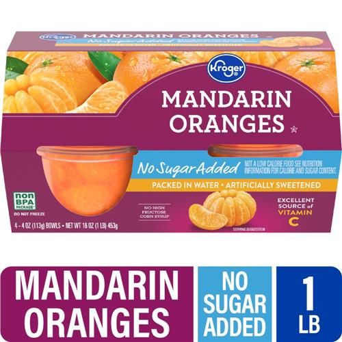 Kroger Mandarin Orange Cups No Sugar Added 4 ct / 4 oz