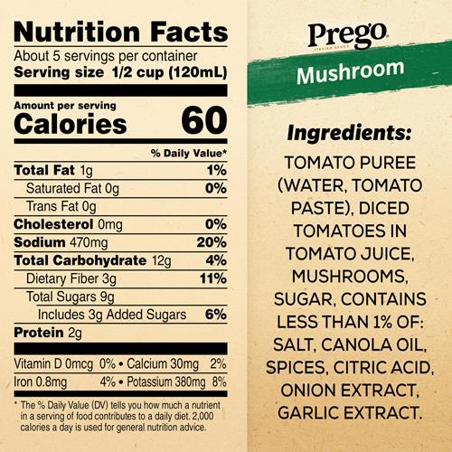 Prego Mushroom Pasta Sauce, 24 Oz Jar