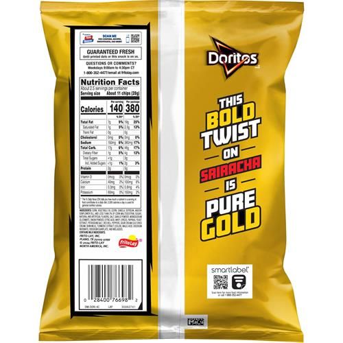 Doritos Tortilla Chips, Golden Sriracha, 2.625 Oz Bag