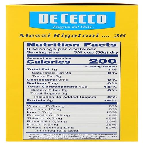 De Cecco Pasta Mezzi Rigatoni, 16 Oz