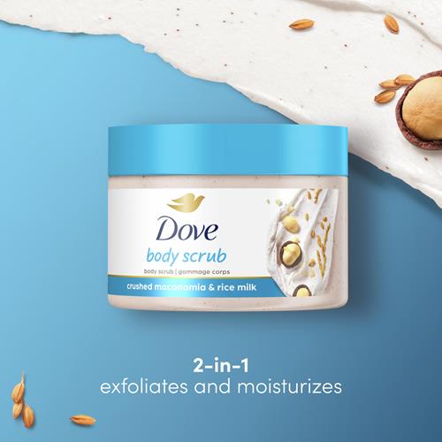 Dove Scrub Macadamia & Rice Milk Reveals Visibly Smoother Skin Body Scrub That Nourishes Skin 10.5 Oz