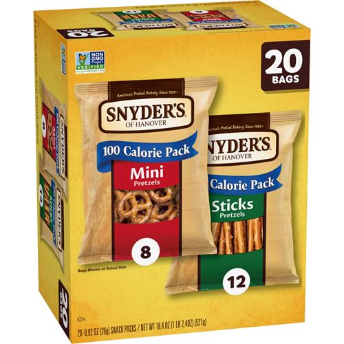 Snyders Of Hanover Pretzels, Minis And Sticks 100 Calorie Packs, 20 Ct Variety Pack