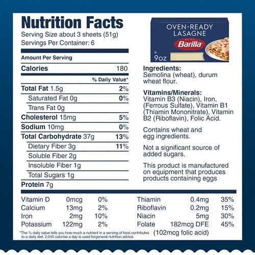 Barilla Oven-Ready Lasagne, 9 Oz. Box - Pasta Made With Durum Wheat Semolina - Kosher Certified Pasta