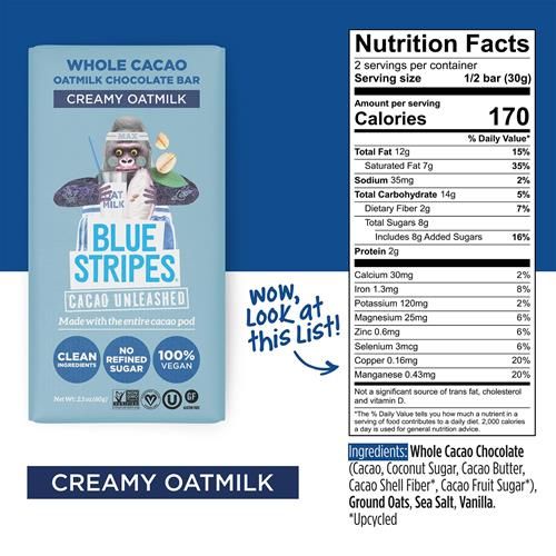 Blue Stripes Oat Milk Chocolate Bar, 2.1 Oz