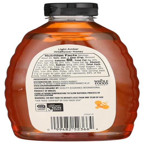 Whole Foods Market Organic Light Amber Wildflower Honey, 32 Ounce