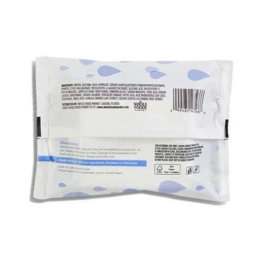 Whole Foods Market Makeup Remover Cleansing Towelettes, 30 Count