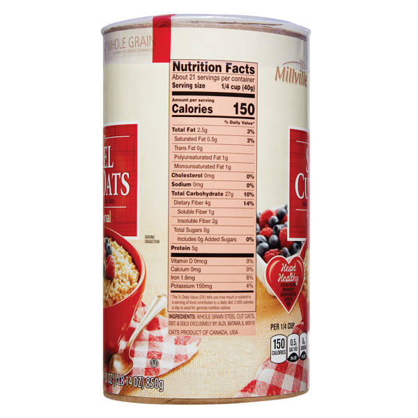 Millville Traditional Steel Cut Oats Canister, 30 oz