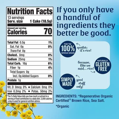Lundberg Organic Brown Rice Cakes, Lightly Salted, Gluten-Free, Vegan, Healthy Snacks, 8.5 Oz
