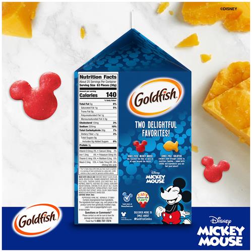 Goldfish Disney Mickey Mouse Cheddar Crackers, Snack Crackers, 27.3 Oz Carton