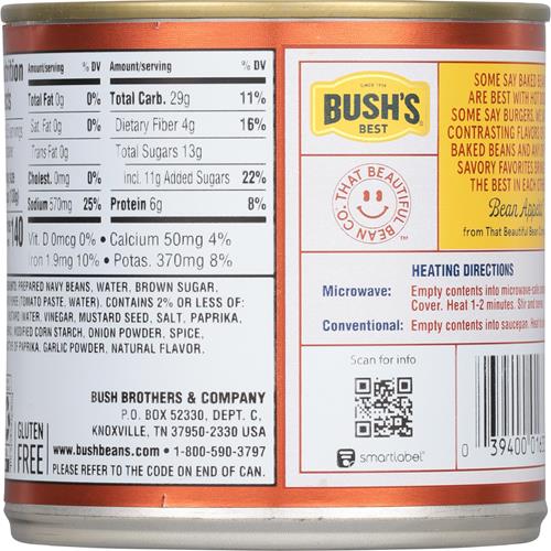 Bushs Best Canned Vegetarian Baked Beans, Source Of Plant Based Protein And Fiber, Low Fat, Gluten Free, 16 Oz
