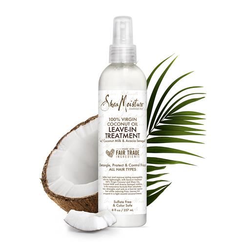 Shea Moisture 100% Virgin Coconut Oil Leave-In Treatment, Shine Curly And Tame Frizz For Tangle-Free Hair, All Natural Certified Organic, 8 Ounce