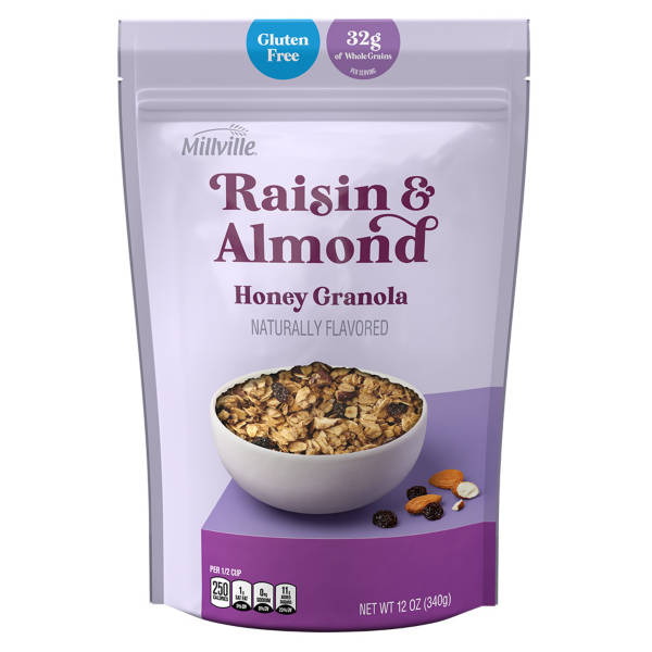 Millville Gluten Free Raisin & Almond Honey Flavored Granola, 12 oz