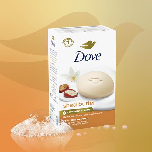 Dove Beauty Bar Soap Shea Butter, 6 Bars For Nourished, Radiant Skin, Enriches Skin 3.75 Oz