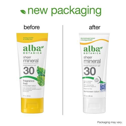 Alba Botanica Sunscreen Lotion, Sensitive Mineral, Spf 30, Fragrance Free, 3 Oz