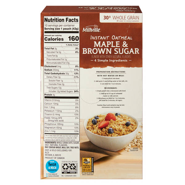 Millville Maple and Brown Sugar Instant Oatmeal, 10 count - 15.1 oz