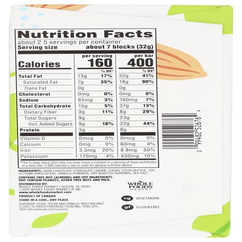 Whole Foods Market Almond & Sea Salt Dark Chocolate Bar, 2.8 Oz