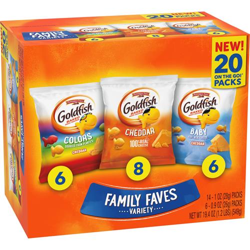 Goldfish Family Faves Crackers, Cheddar, Colors And Baby Crackers Snack Packs, 20-Ct Variety Pack