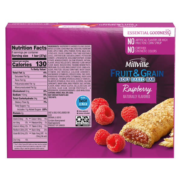 Millville Raspberry Fruit and Grain Cereal Bars, 8 count