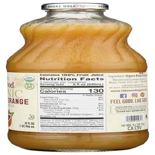 Lakewood, Juice Pure Blood Orange Organic, 32 Fl Oz