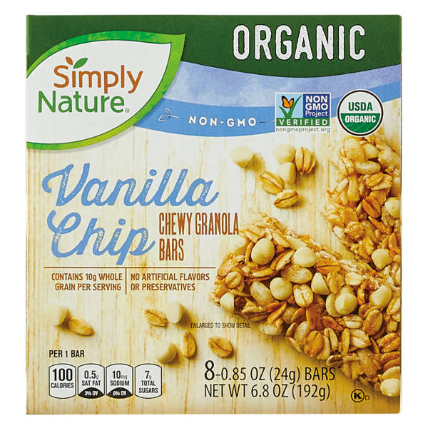 Simply Nature Organic  Vanilla Chip Chewy Granola Bars, 8 count