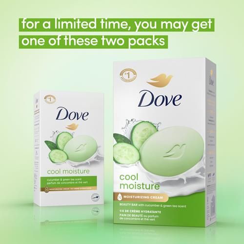 Dove Beauty Bar Soap Cool Moisture Cucumber & Green Tea Scent, 2 Bars For Refreshed Skin, Leaves Skin Refreshed 3.75 Oz