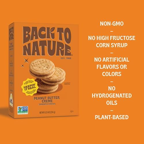 Back To Nature - Peanut Butter Creme Sandwich Cookies - Made With Real Ingredients Like Wheat Flower & Whole Grains - Seriously Tasty Snack - Non-Gmo - 5.5 Ounce