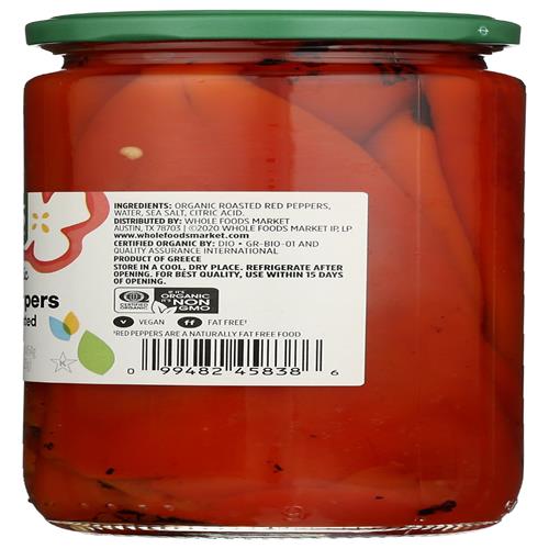 Whole Foods Market Organic Roasted Red Peppers, 16 Oz