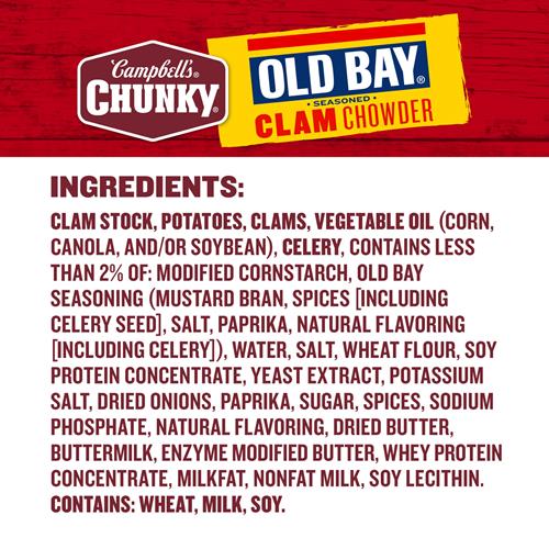 Campbells Chunky Soup, Old Bay Seasoned Clam Chowder, 18.8 Oz Can