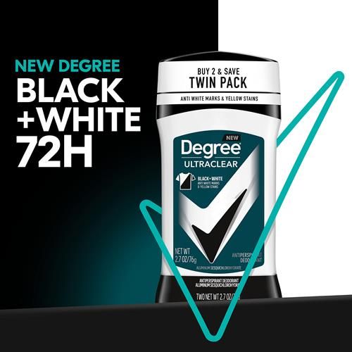 Degree Men Ultraclear Antiperspirant Deodorant Black+White 2 Count 72-Hour Sweat & Odor Protection Antiperspirant For Men With Motionsense Technology 2.7 Oz