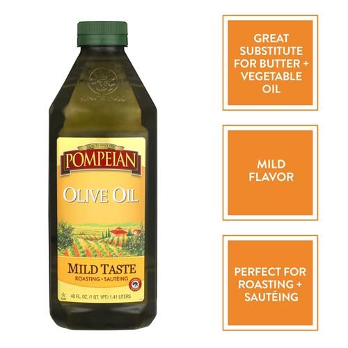 Pompeian Mild Taste Olive Oil, Perfect For Roasting & Sauteing, Naturally Gluten-Free, Non-Allergenic, Non-Gmo, 48 Fl. Oz.