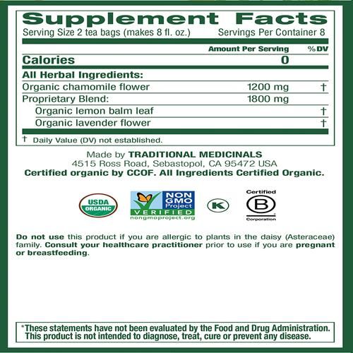 Traditional Medicinals Organic Chamomile With Lavender Herbal Tea, 16 Tea Bags (Pack Of 1)
