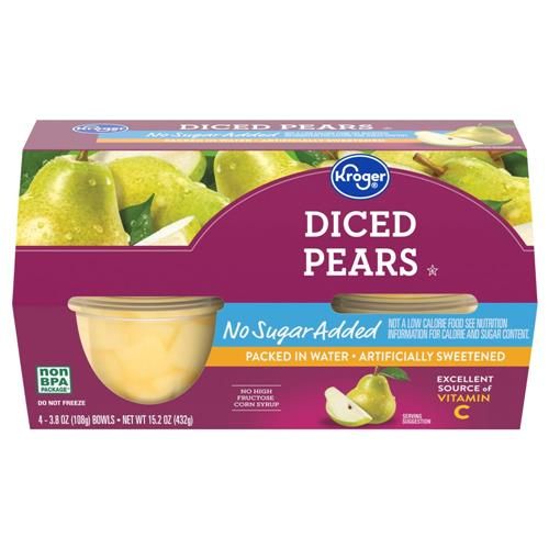 Kroger Diced Pear Cups No Sugar Added 4 ct / 3.8 oz