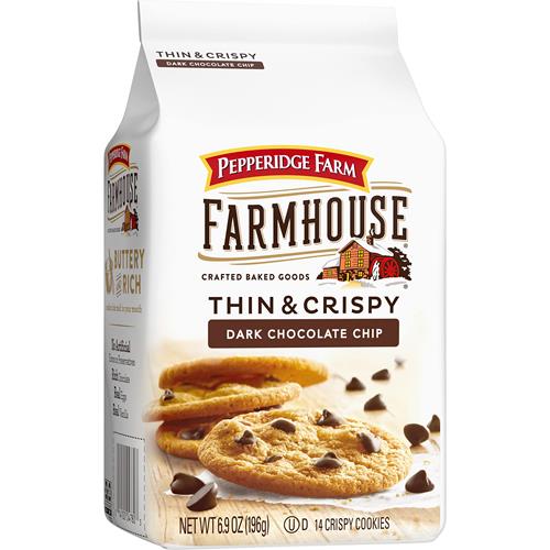 Pepperidge Farm Farmhouse Thin And Crispy Dark Chocolate Chip Cookies, 6.9 Oz Bag (14 Cookies)