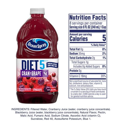 Ocean Spray Diet Cran-Grape Cranberry Grape Juice Drink, 64 Fl Oz Bottle (Pack Of 1)